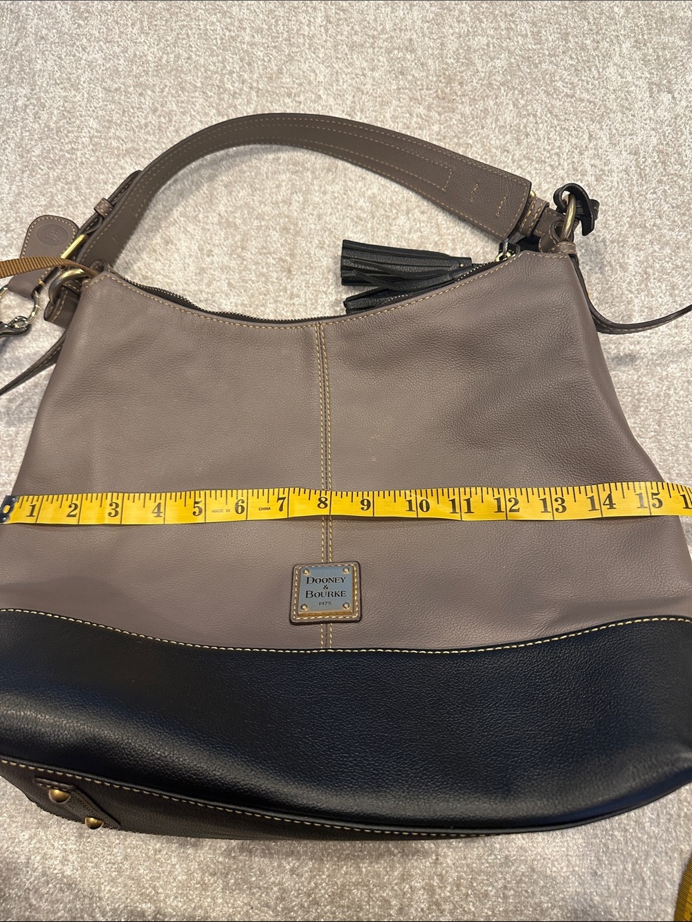 Dooney & Bourke Taupe and Black Two-Tone Leather Hobo - Picture 16 of 17
